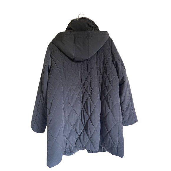 Croft & Barrow 1X Gray Quilted Faux Fur Trim Coat Hood Zip Pockets Soft Warm Coz - Picture 4 of 12